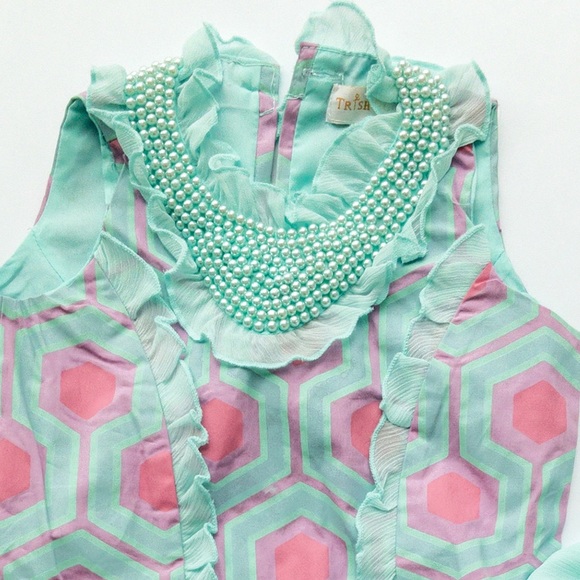 NWOT- Trish Scully blue dress with bead neckline - 2T - Picture 2 of 2